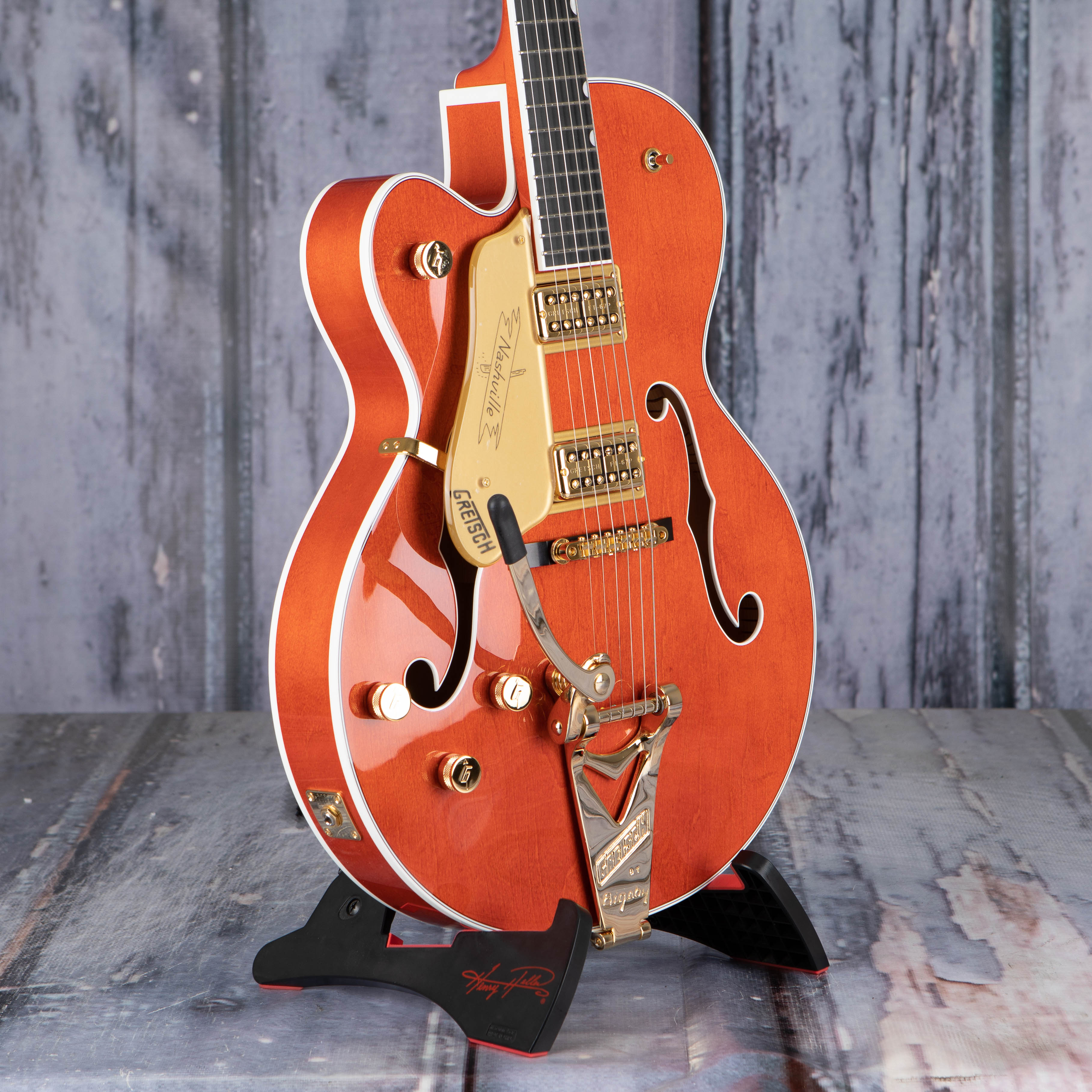 Gretsch G6120TG-LH Players Edition Nashville Hollowbody W/ String-Thru Bigsby And Gold Hardware Left-Handed Guitar, Orange Stain, angle
