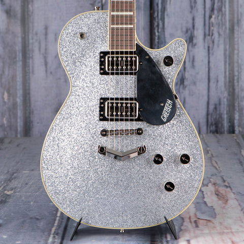 Gretsch G6229 Players Edition Jet BT w/ V-Stoptail Electric Guitar, Silver Sparkle, front closeup