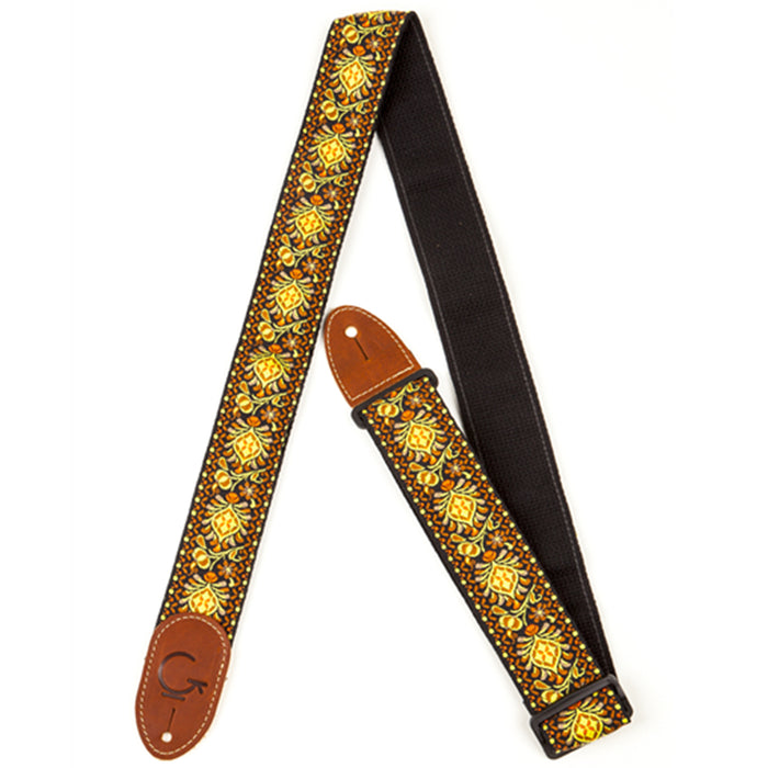 Gretsch 'G Brand' Series Guitar Strap, Yellow/Orange With Brown Ends