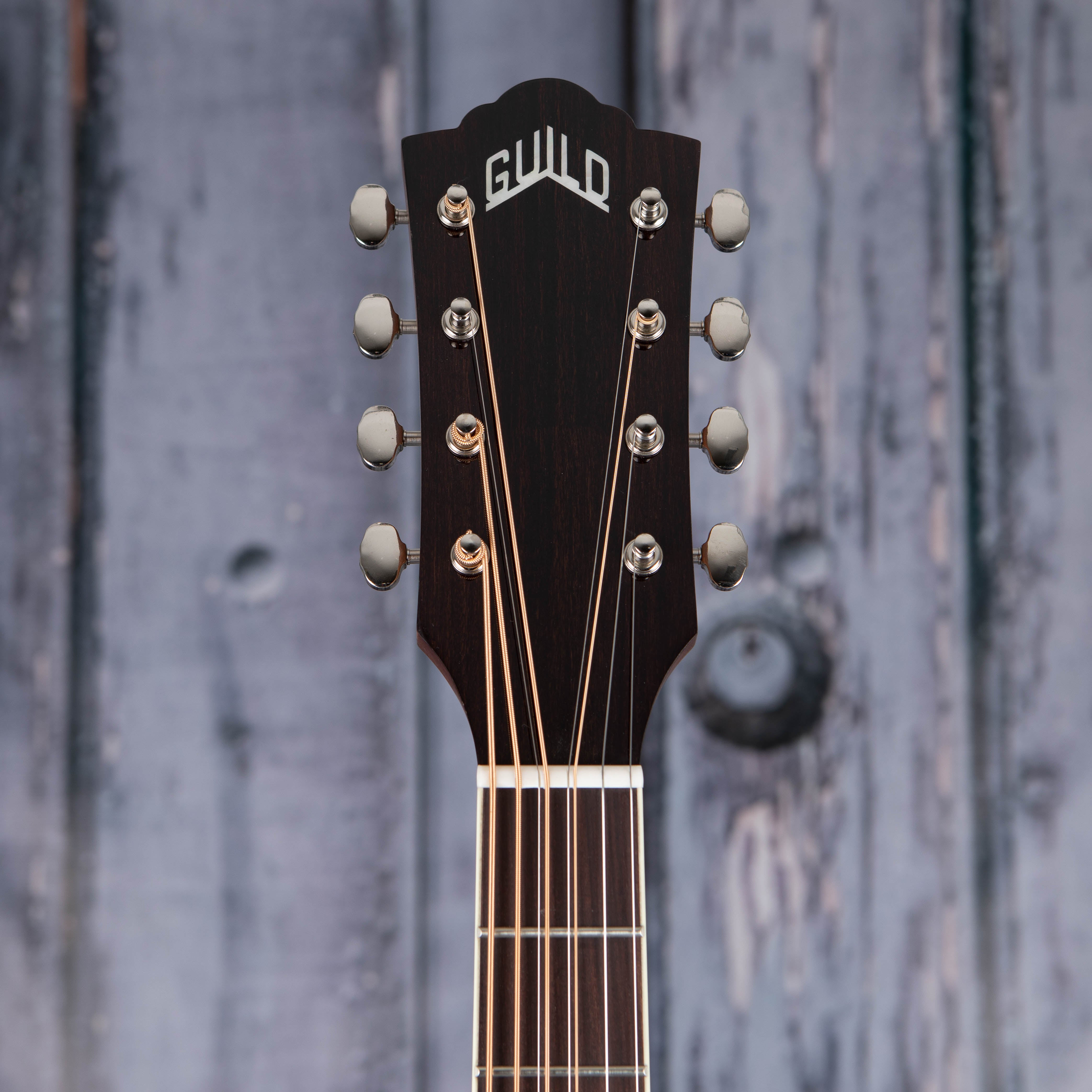 Guild BT-258E Baritone Deluxe Acoustic/Electric Guitar, Natural, front headstock