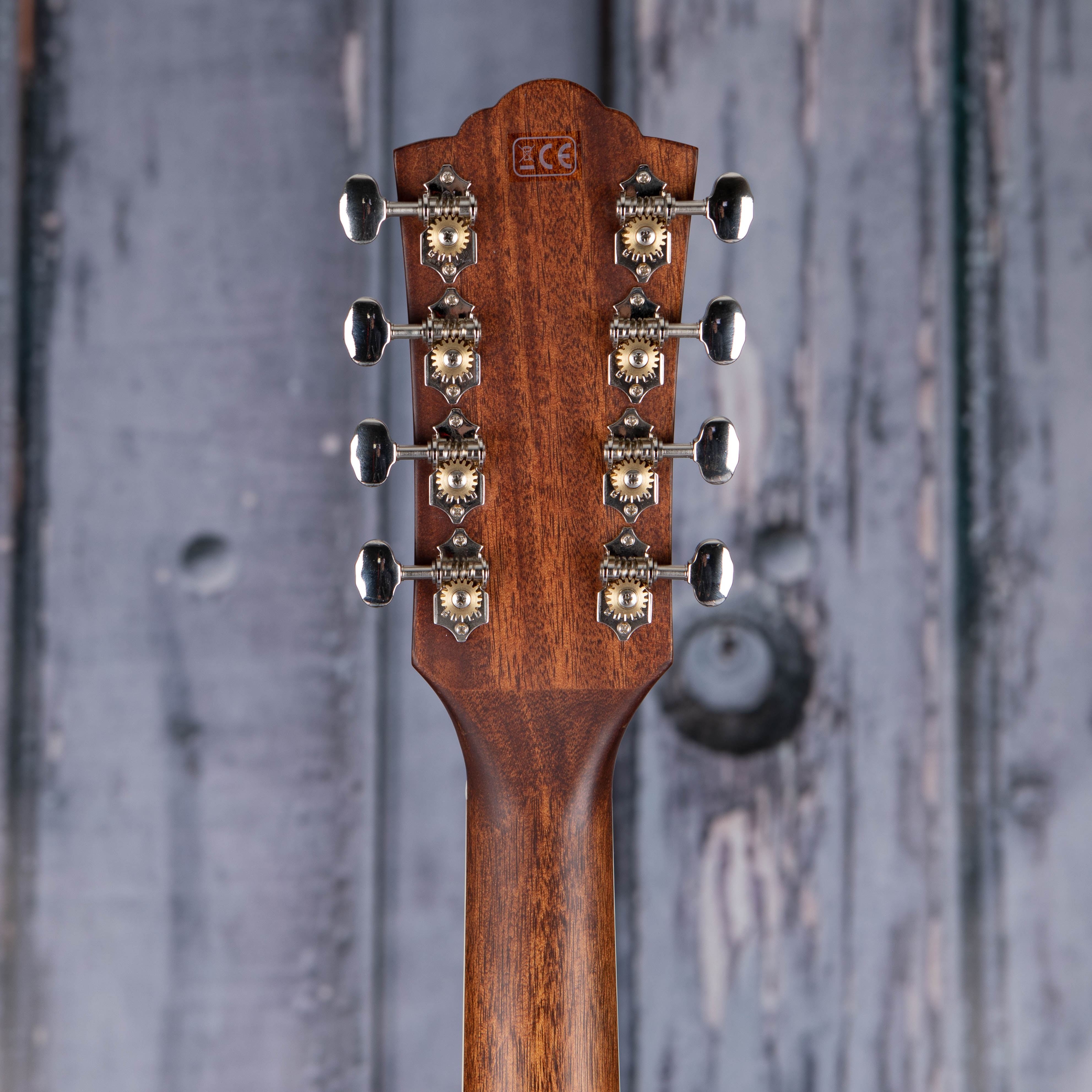 Guild BT-258E Baritone Deluxe Acoustic/Electric Guitar, Natural, back headstock