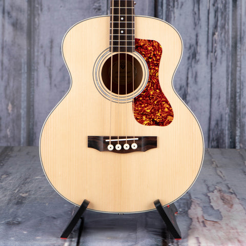 Guild Jumbo Junior Acoustic Bass Guitar, Antique Blonde, front closeup