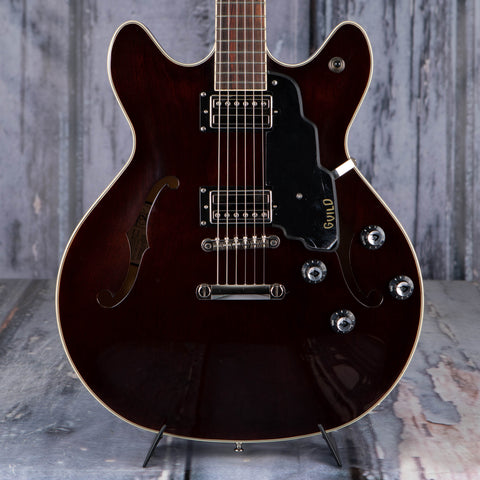 Guild Starfire I DC Semi-Hollowbody Guitar, Vintage Walnut, front closeup