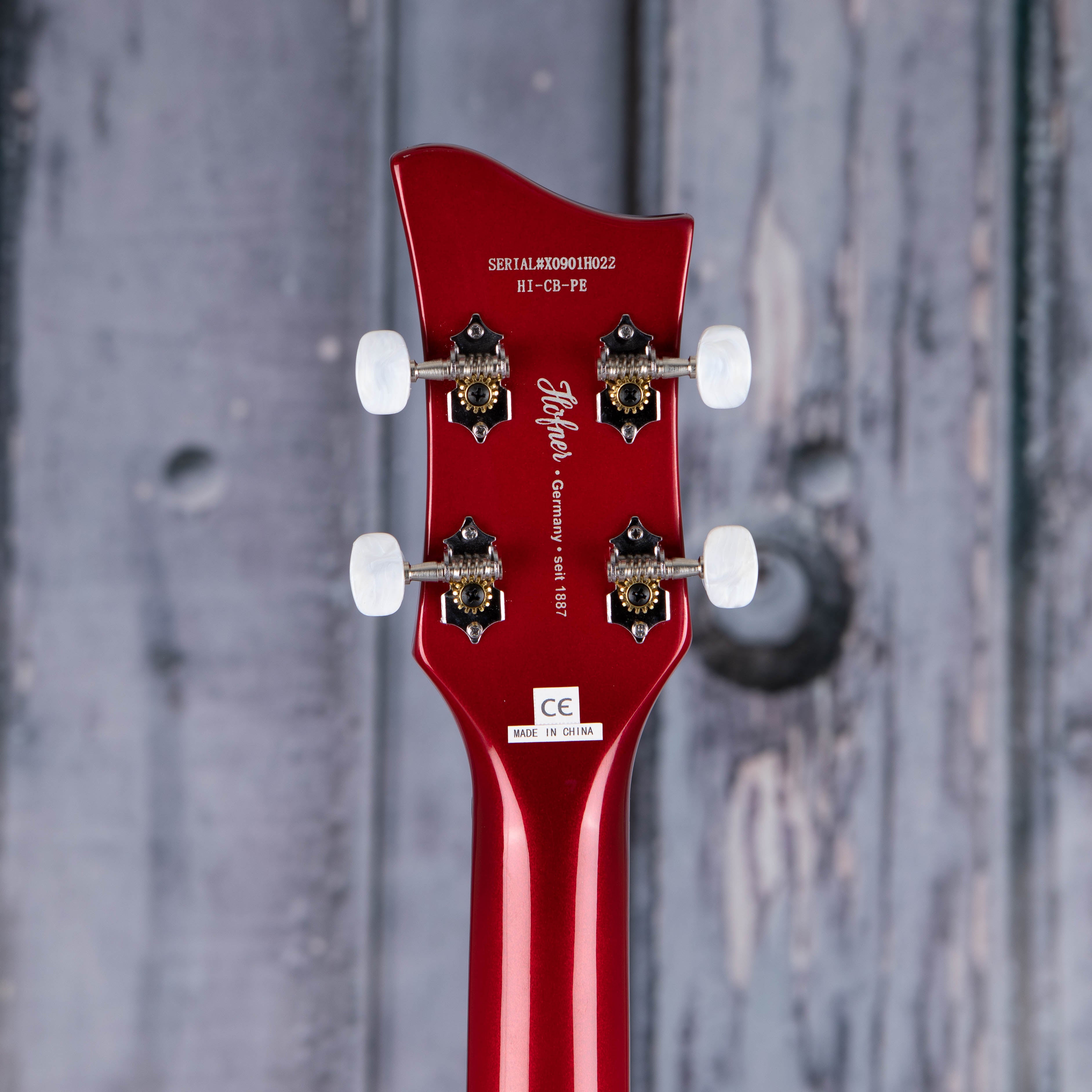 Höfner Ignition PRO Club Bass Guitar, Metallic Red, back headstock