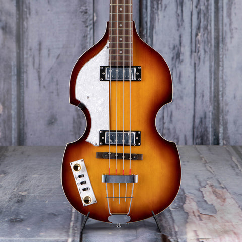 Höfner Ignition PRO Left-Handed Violin Bass Guitar, Sunburst, front closeup