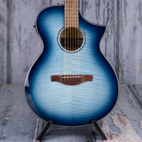 Ibanez AEWC400 Acoustic/Electric Guitar, Indigo Blue Burst High Gloss, front closeup