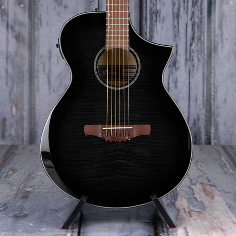 Ibanez AEWC400 Acoustic/Electric Guitar, Transparent Black Sunburst High Gloss, front closeup