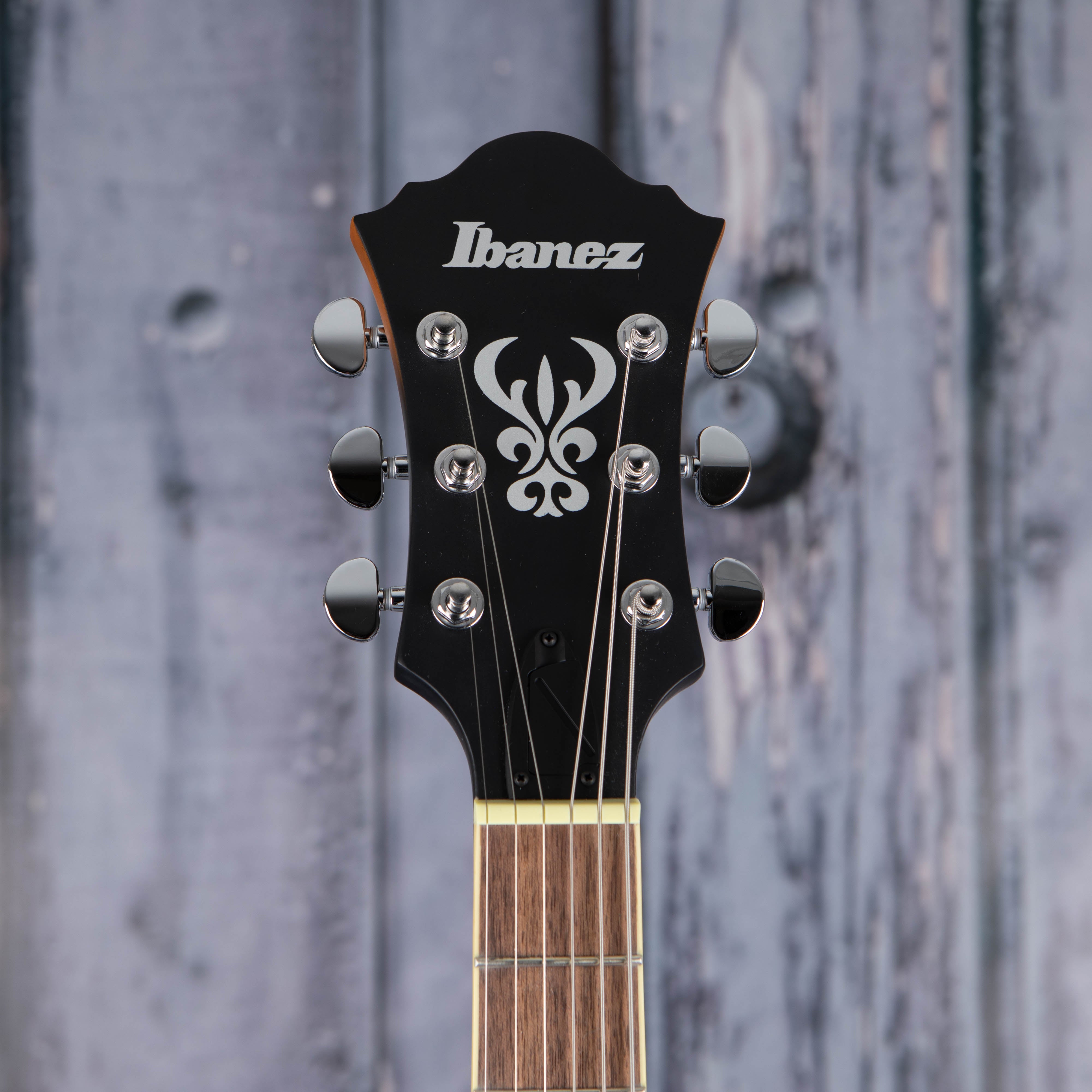 Ibanez Artcore AF55 Left-Handed Hollowbody Guitar, Tobacco Flat, front headstock
