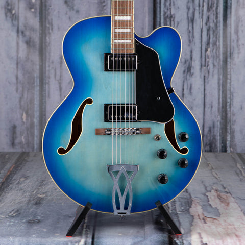 Ibanez Artcore AF75 Hollowbody Guitar, Jet Blue Burst, front closeup