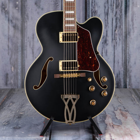 Ibanez Artcore AF75G-02 Hollowbody Guitar, Black Flat, front closeup