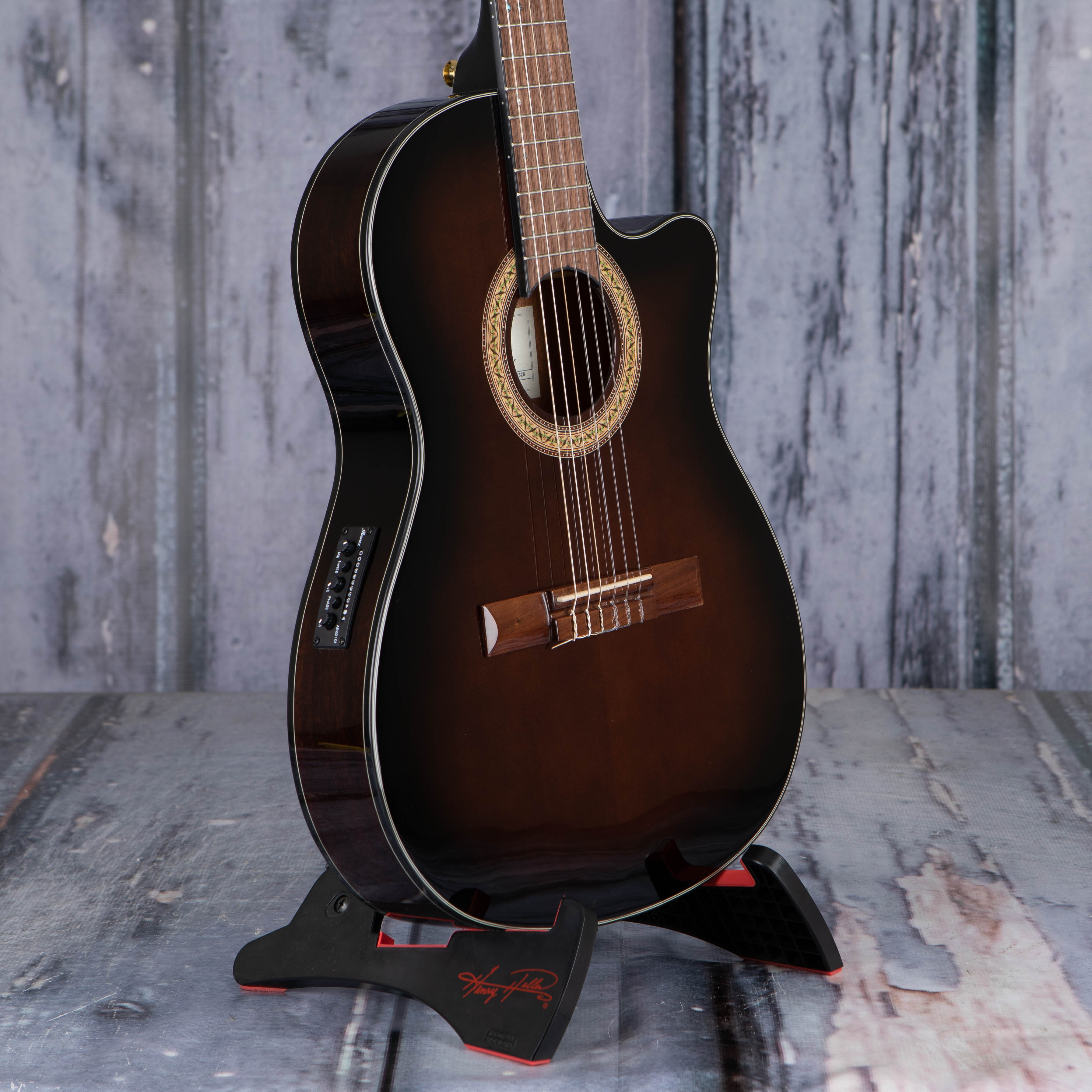 Ibanez GA35TCE Thinline Classical Acoustic/Electric Guitar, Dark Violin Sunburst, angle