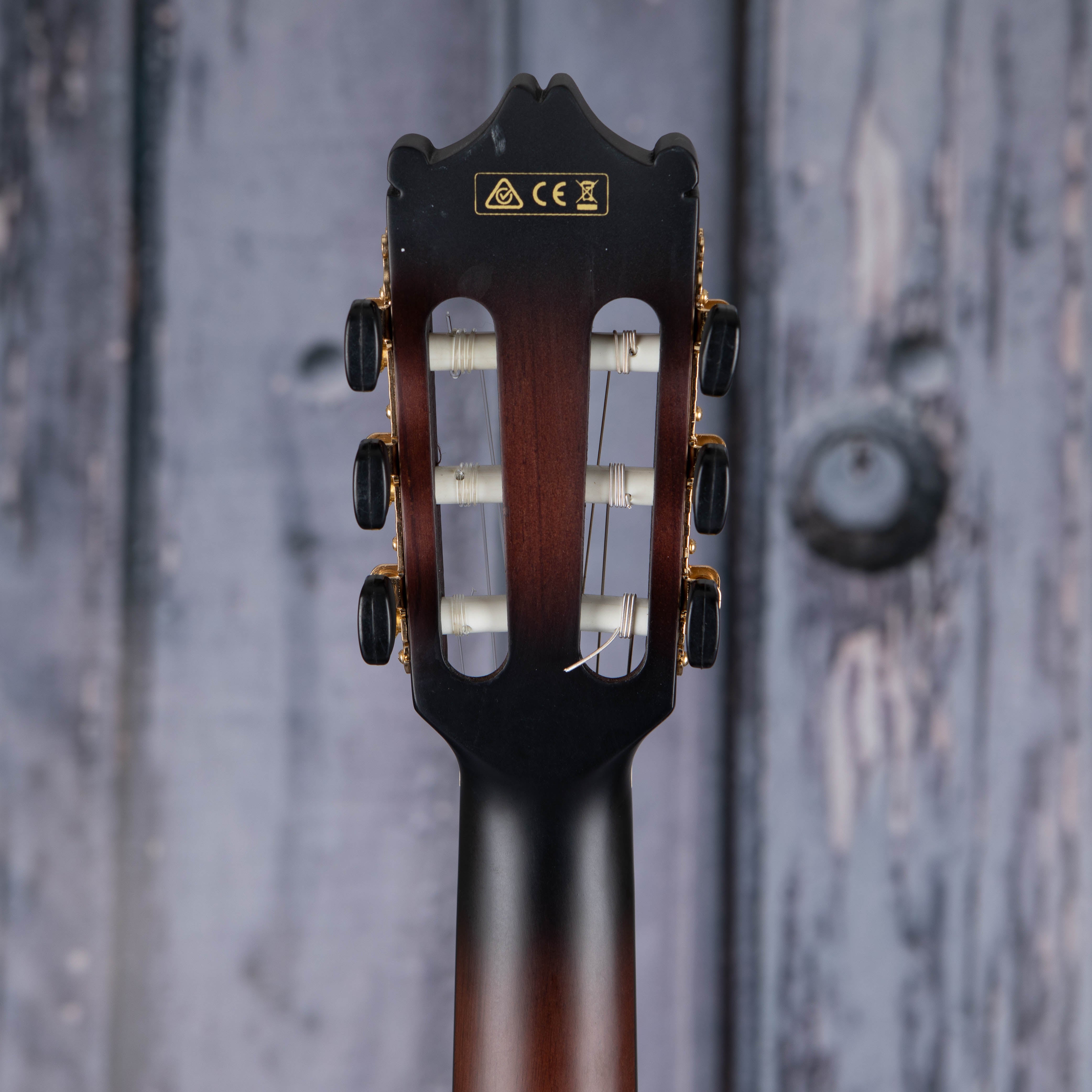 Ibanez GA35TCE Thinline Classical Acoustic/Electric Guitar, Dark Violin Sunburst, back headstock