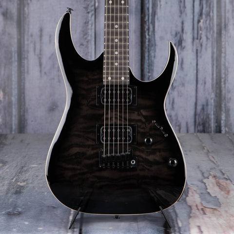 Ibanez GRGA120QA Electric Guitar, Transparent Black Sunburst, front closeup