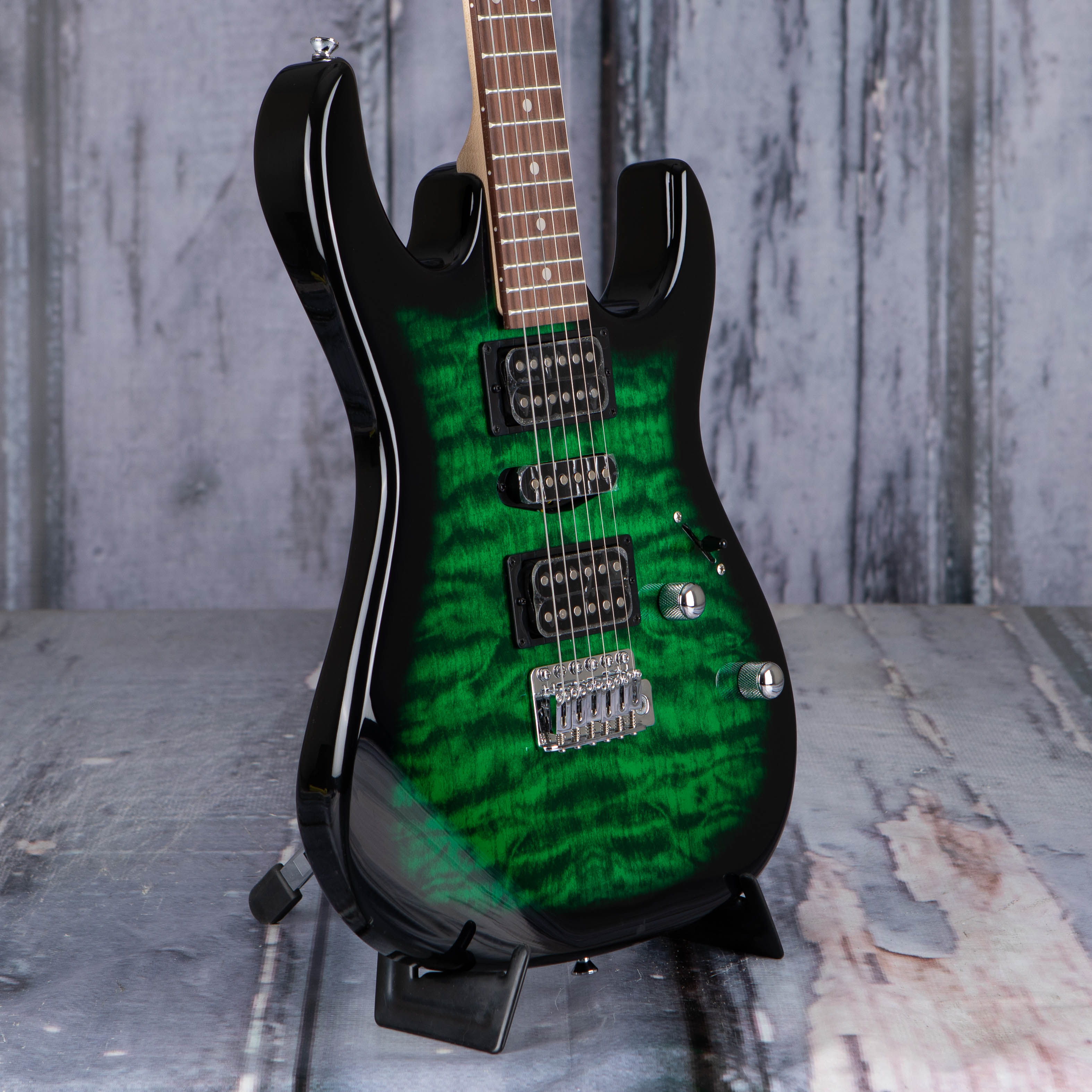 Ibanez Gio GRX70QA Electric Guitar, Transparent Emerald Burst, angle
