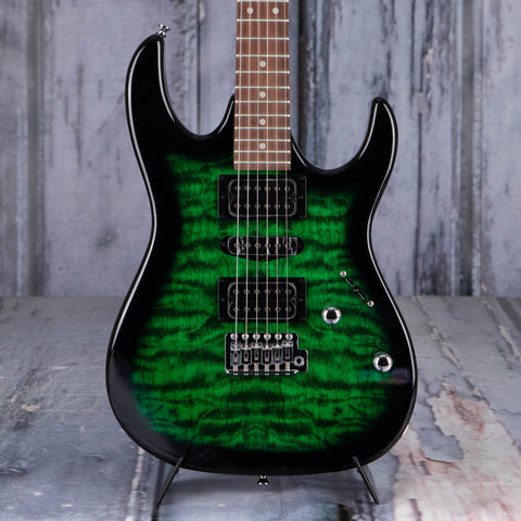 Ibanez Gio GRX70QA Electric Guitar, Transparent Emerald Burst, front closeup
