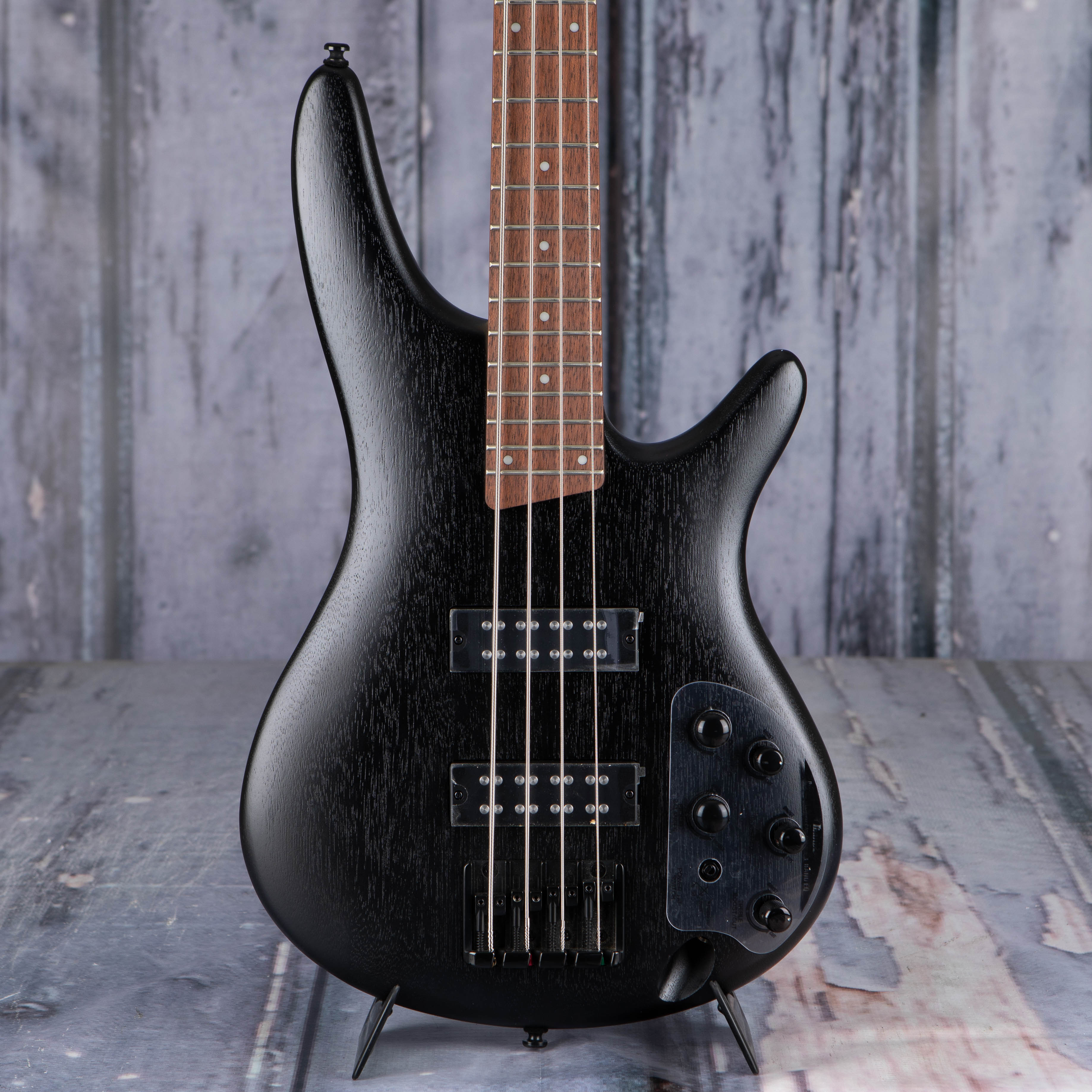 Ibanez SR300EB Electric Bass Guitar, Weathered Black, front closeup