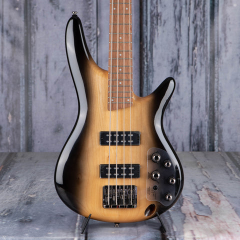Ibanez Standard SR370E Electric Bass Guitar, Surreal Black Dual Fade Gloss, front closeup