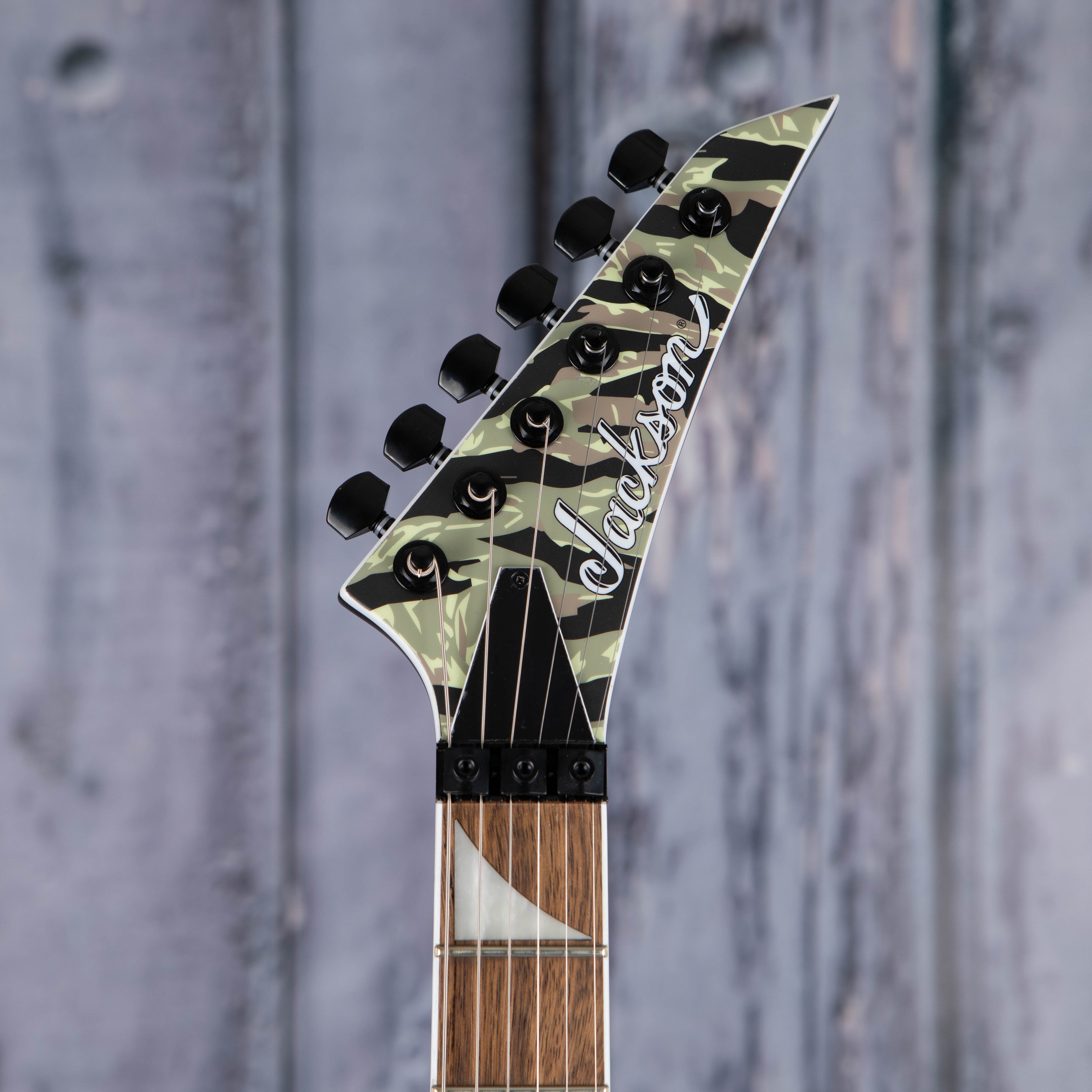 Jackson X Series Soloist SLX DX Camo Electric Guitar, Tiger Jungle Camo, front headstock