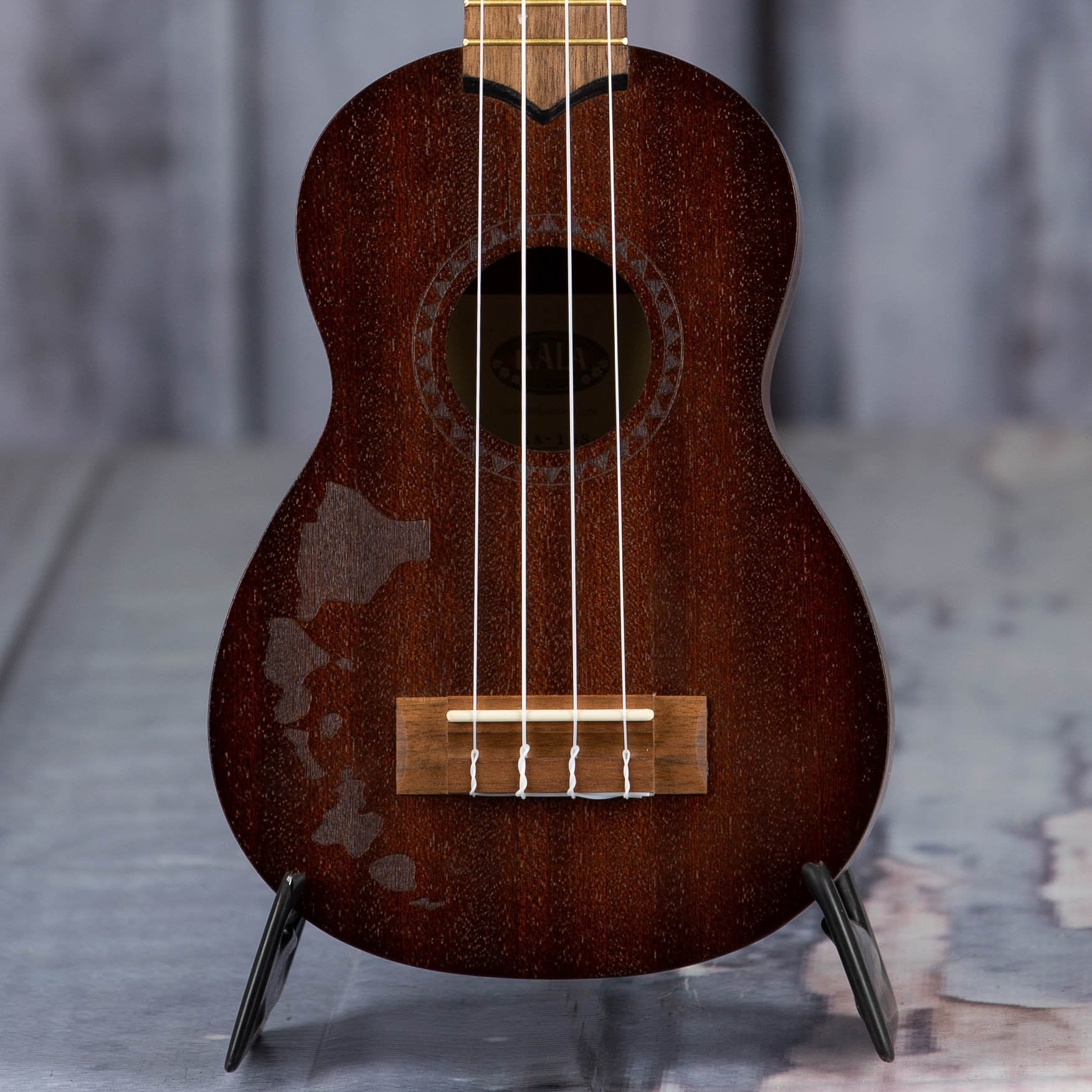 Kala KA-15S-H2 Hawaiian Islands Satin Mahogany Soprano Ukulele, Natural, front closeup