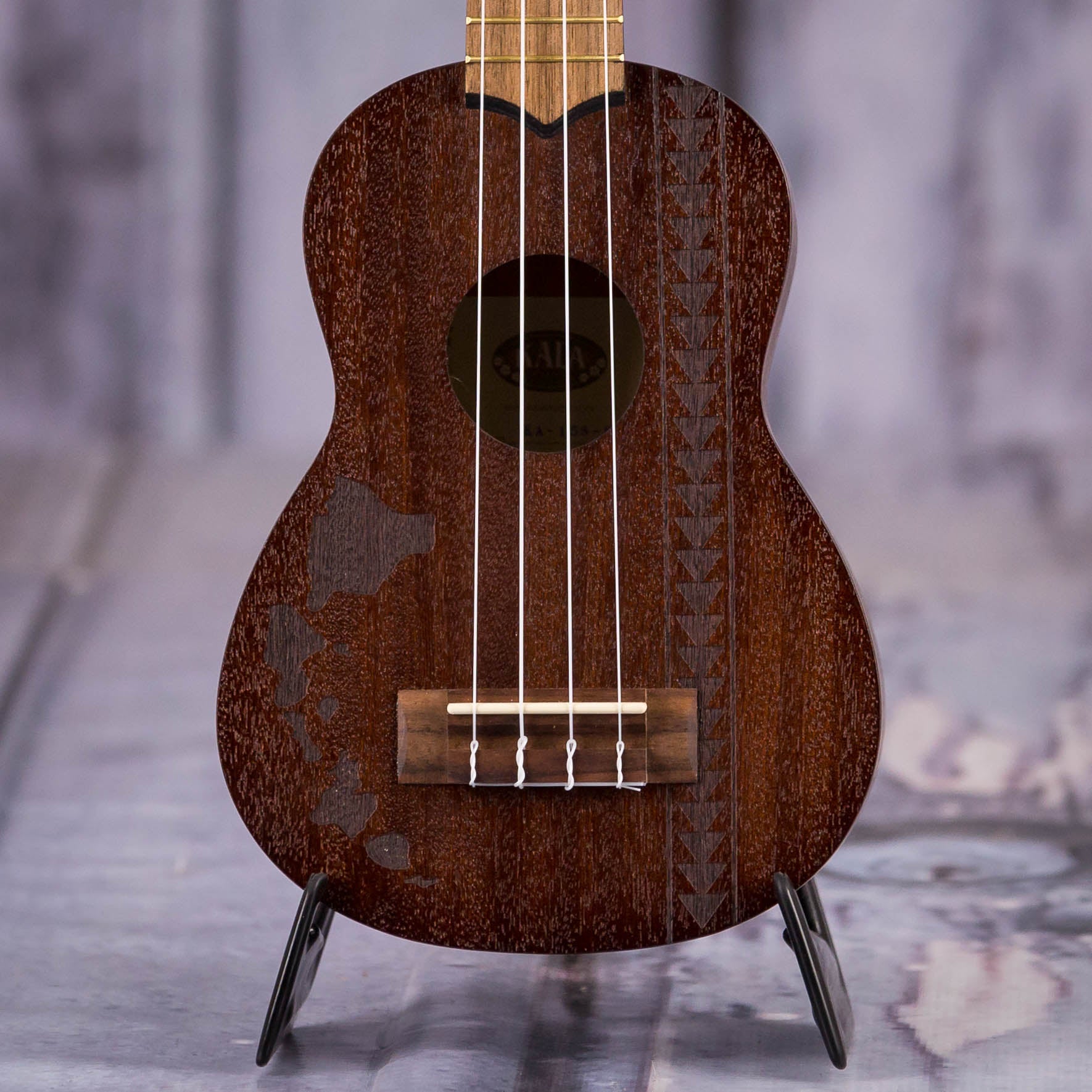 Kala KA-15S-H2 Hawaiian Islands Satin Mahogany Soprano Ukulele, Natural, front closeup