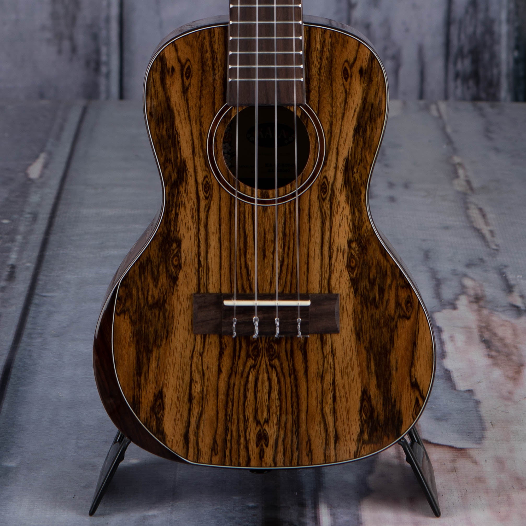 Kala Premier Exotic Bocote Concert Ukulele, Natural, front closeup