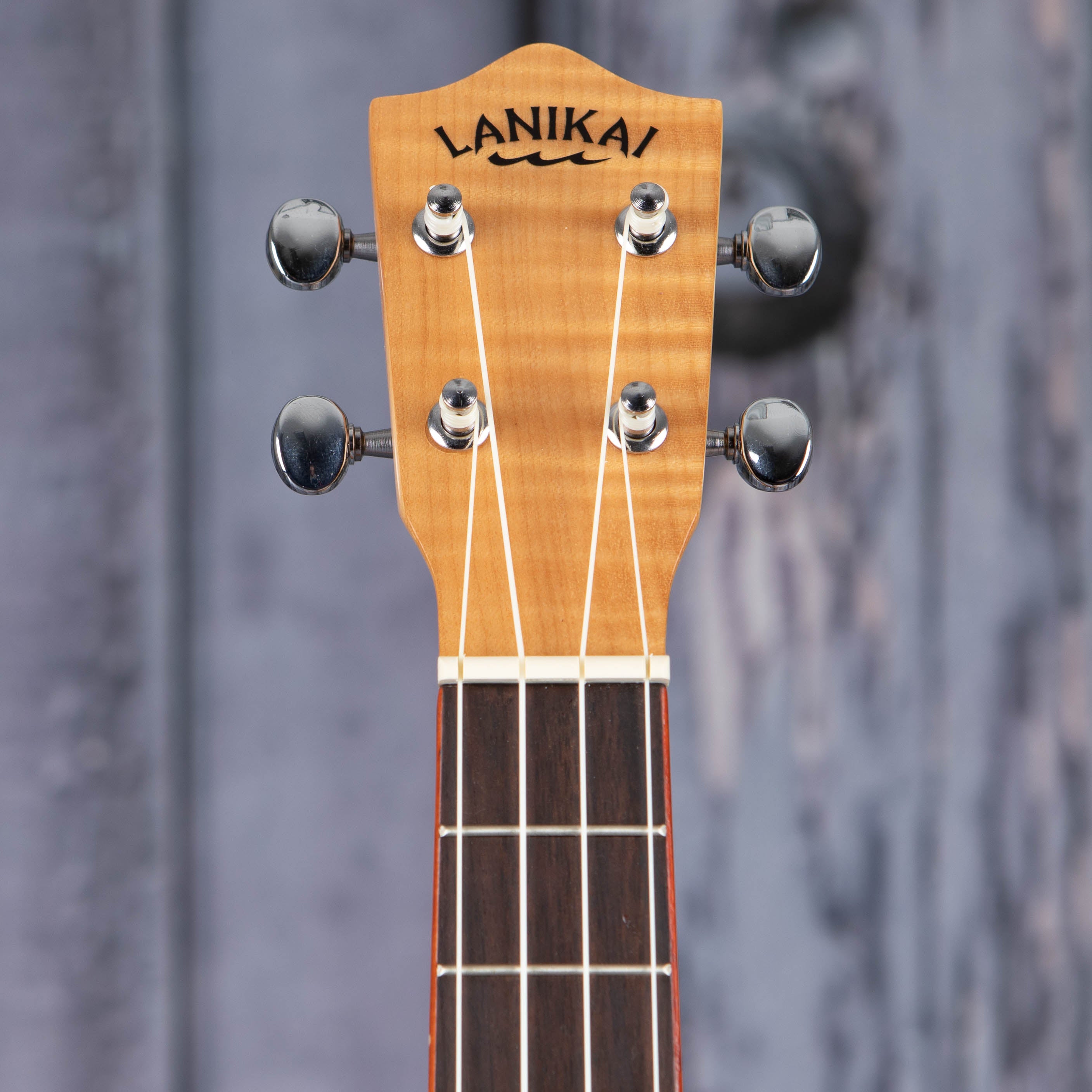Lanikai Flame Maple Tenor Ukulele, Natural, front headstock