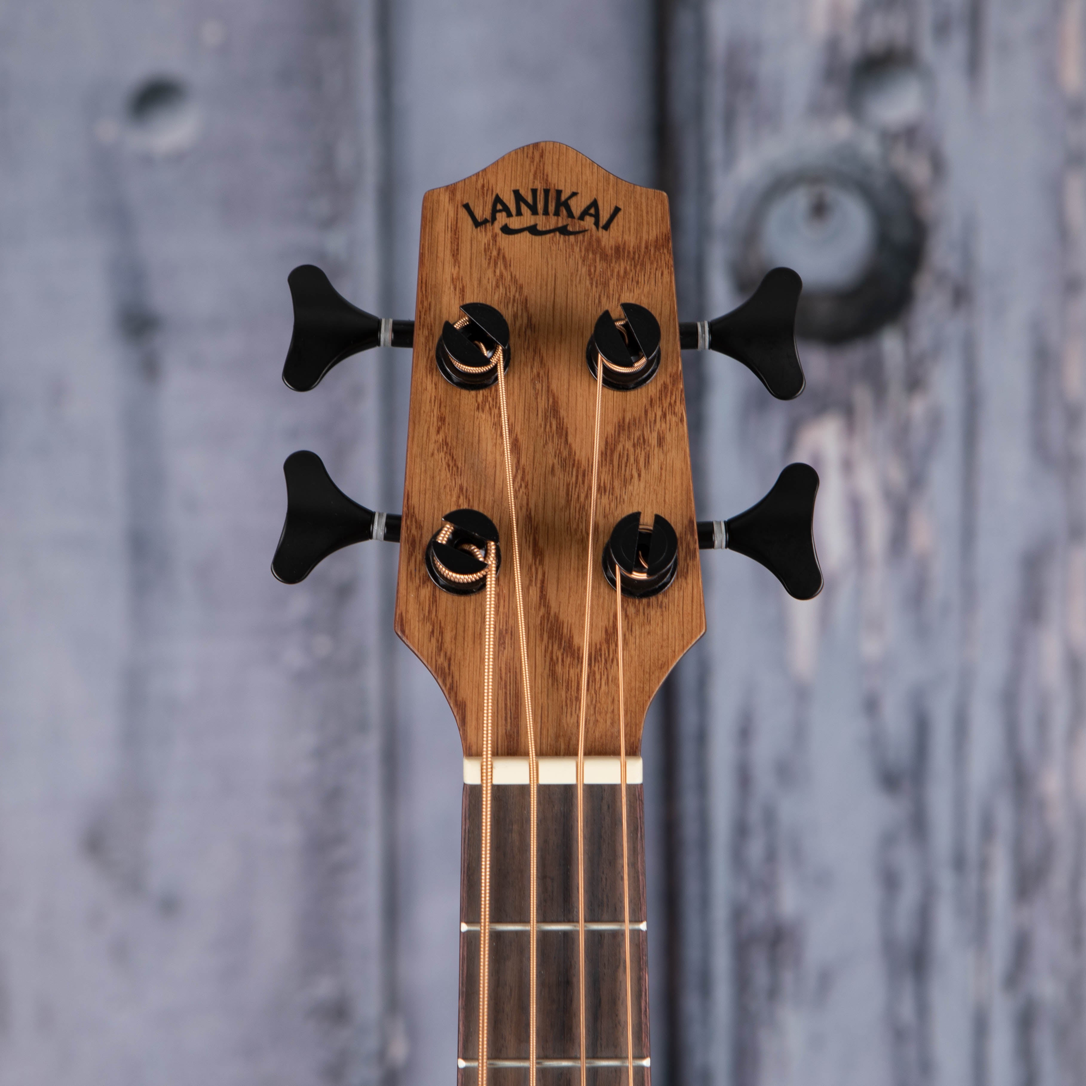 Lanikai Oak Bass Acoustic/Electric Ukulele, Natural, front headstock