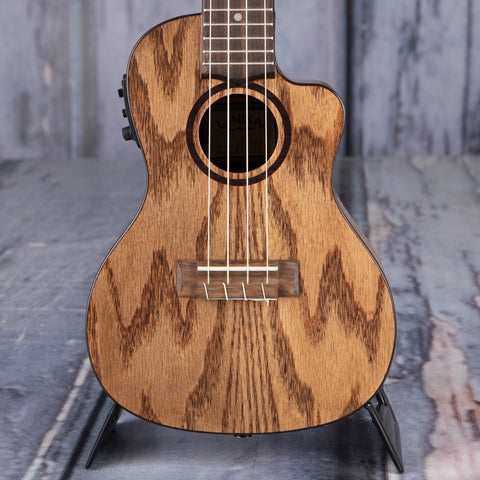 Lanikai Oak Concert Acoustic/Electric Ukulele, Satin Natural, front closeup