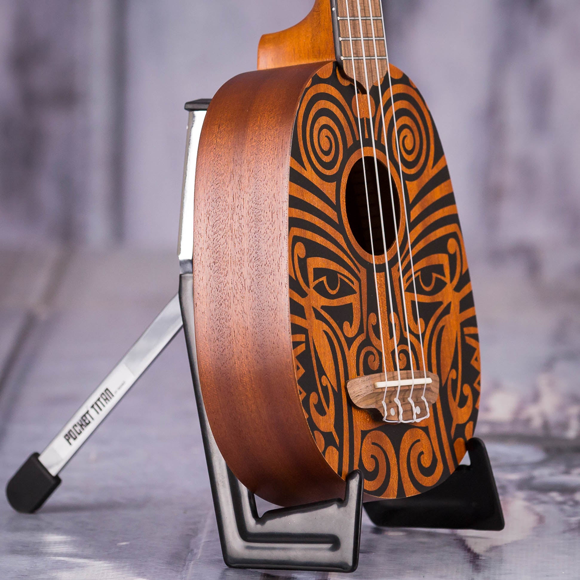 Luna Tribal Mahogany Pineapple Ukulele, Satin Natural, angle