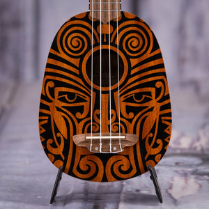 Luna Tribal Mahogany Pineapple Ukulele, Satin Natural, front closeup