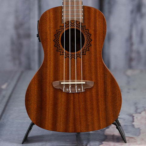 Luna Vintage Mahogany Concert Acoustic/Electric Ukulele, Satin Natural, front closeup