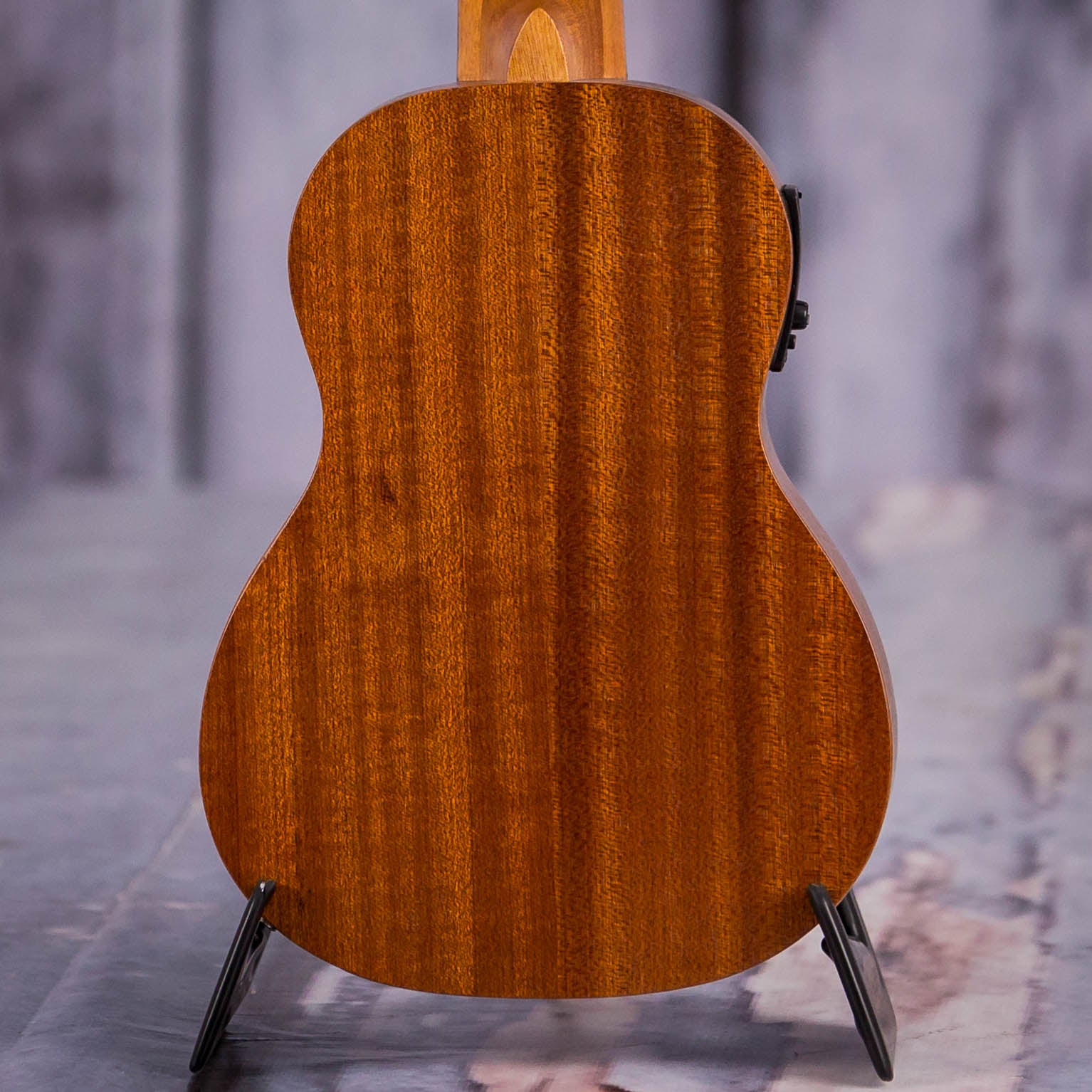 Luna Vintage Mahogany Soprano Acoustic/Electric Ukulele, Satin Natural, back closeup