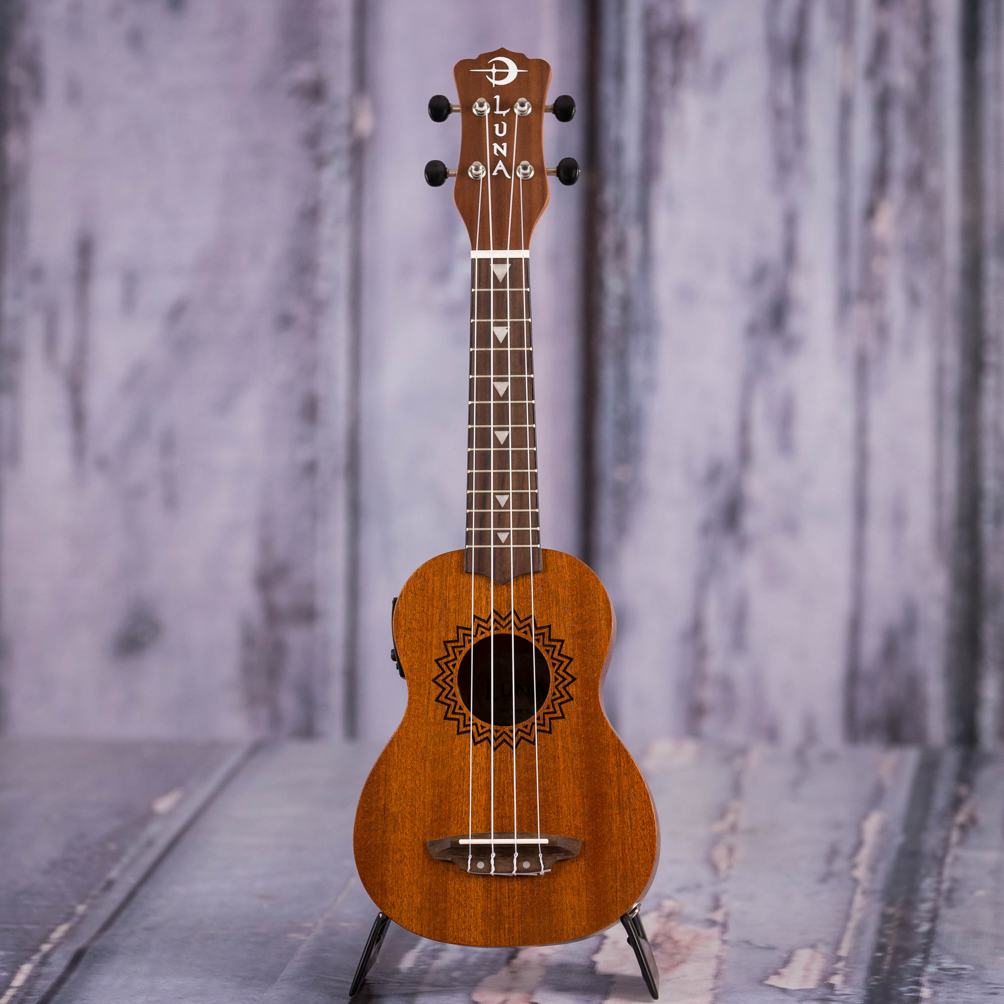 Luna Vintage Mahogany Soprano Acoustic/Electric Ukulele, Satin Natural, front