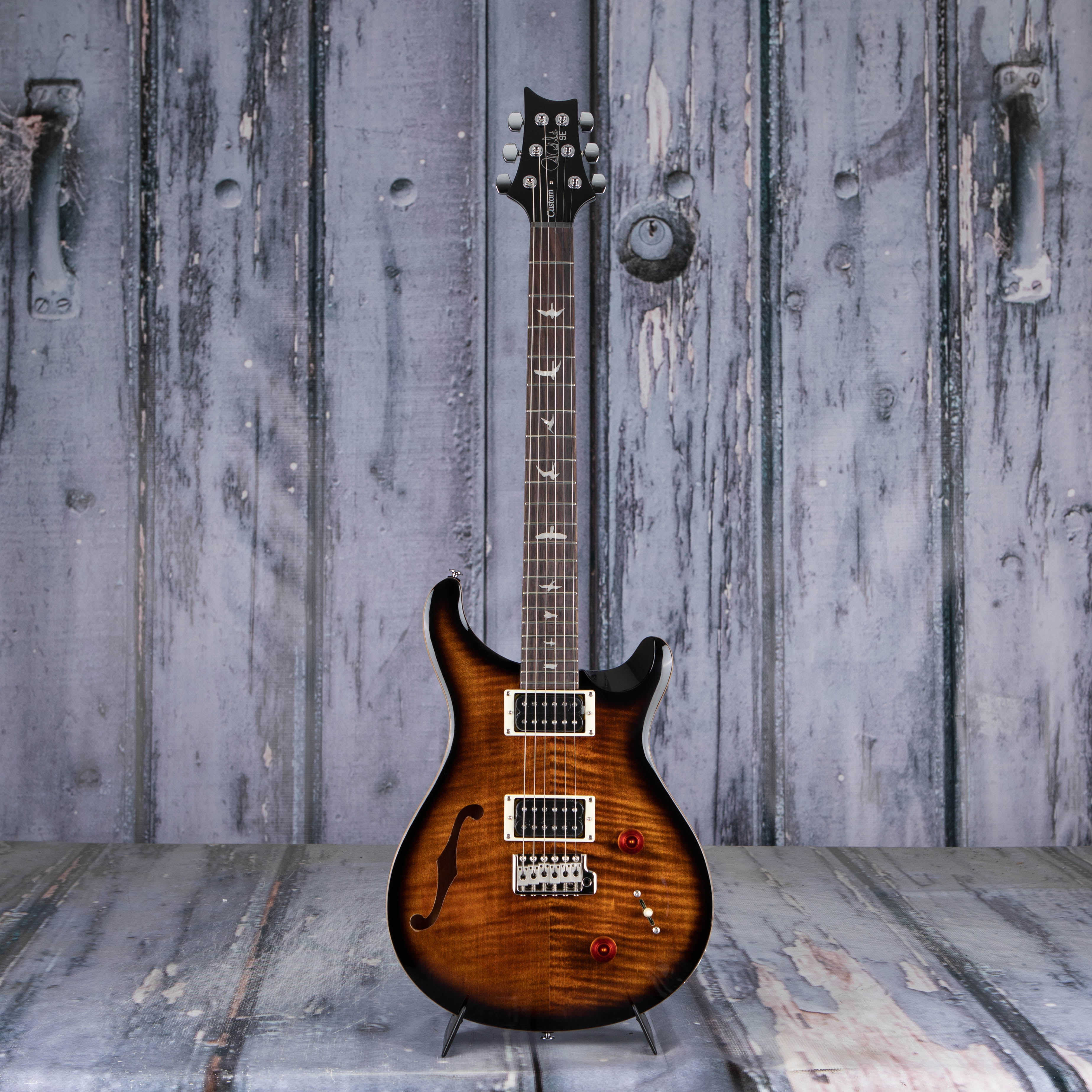 Paul Reed Smith SE Custom 22 Semi-Hollow Electric Guitar, Black Gold Sunburst, front