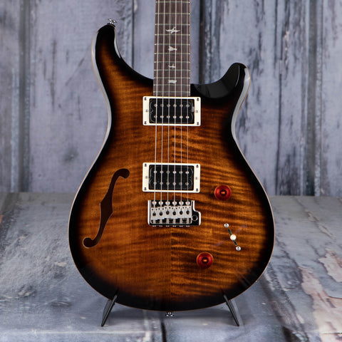 Paul Reed Smith SE Custom 22 Semi-Hollow Electric Guitar, Black Gold Sunburst, front closeup