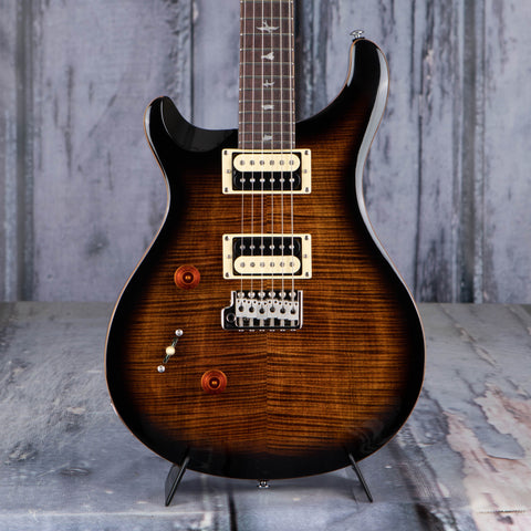 Paul Reed Smith SE Custom 24 Left-Handed Electric Guitar, Black Gold Sunburst, front closeup