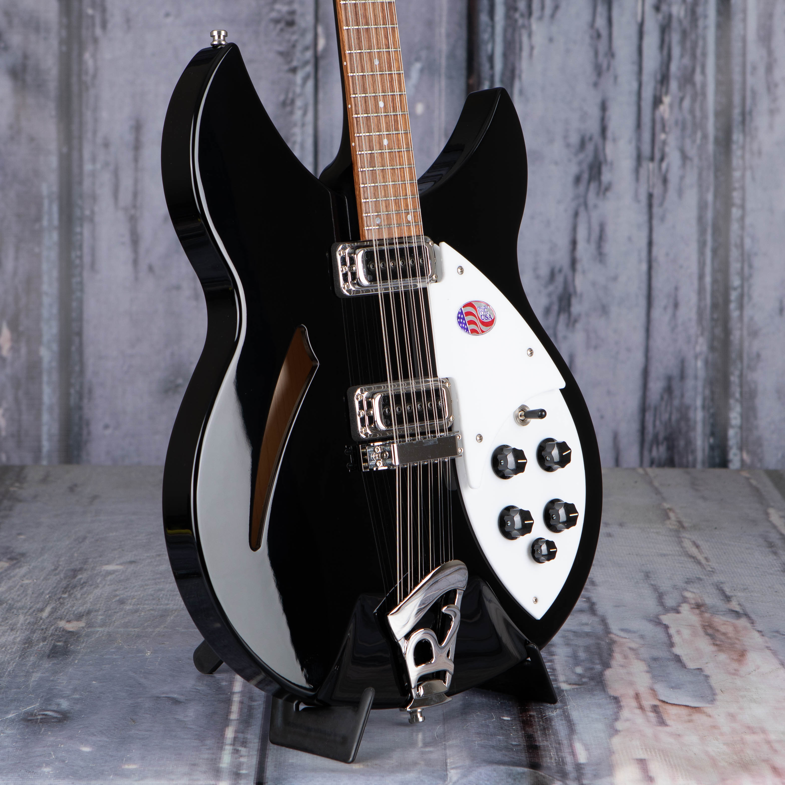 Rickenbacker 330/12JG Thinline Semi-Hollowbody Guitar, Jetglo, angle