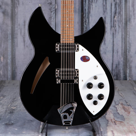 Rickenbacker 330/12JG Thinline Semi-Hollowbody Guitar, Jetglo, front closeup