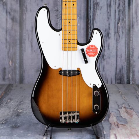 Squier Classic Vibe '50s Precision Bass Guitar, 2-Color Sunburst, front closeup