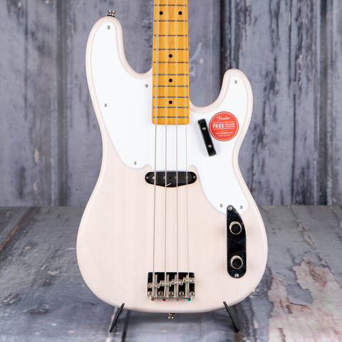 Squier Classic Vibe '50s Precision Bass Guitar, White Blonde, front closeup