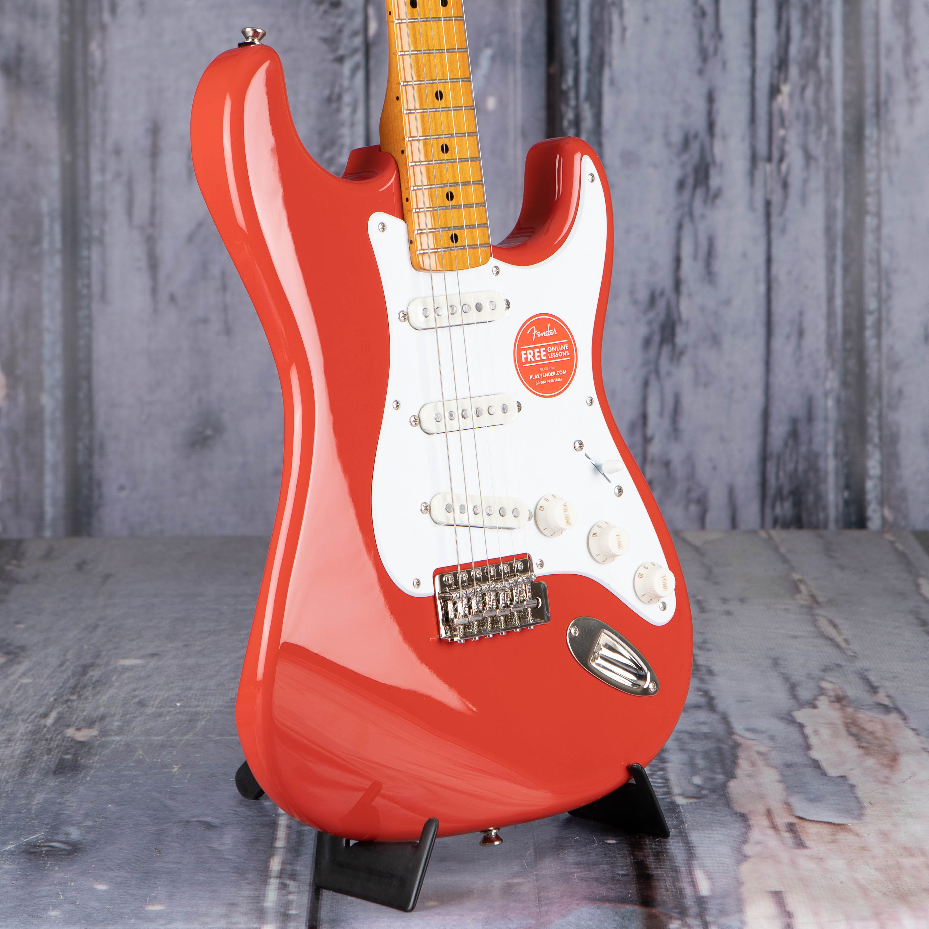 Squier Classic Vibe '50s Stratocaster Electric Guitar, Fiesta Red, angle