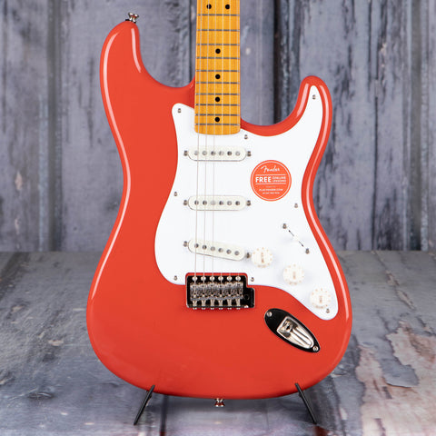 Squier Classic Vibe '50s Stratocaster Electric Guitar, Fiesta Red, front closeup