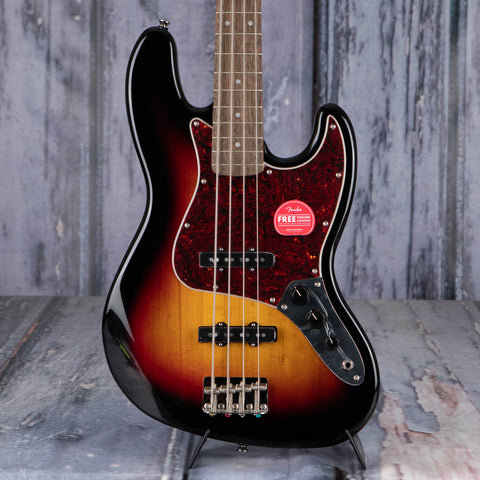 Squier Classic Vibe '60s Jazz Bass Guitar, 3-Color Sunburst, front closeup