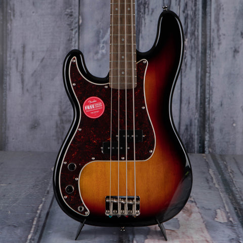 Squier Classic Vibe '60s Left-Handed Precision Bass Guitar, 3-Color Sunburst, front closeup