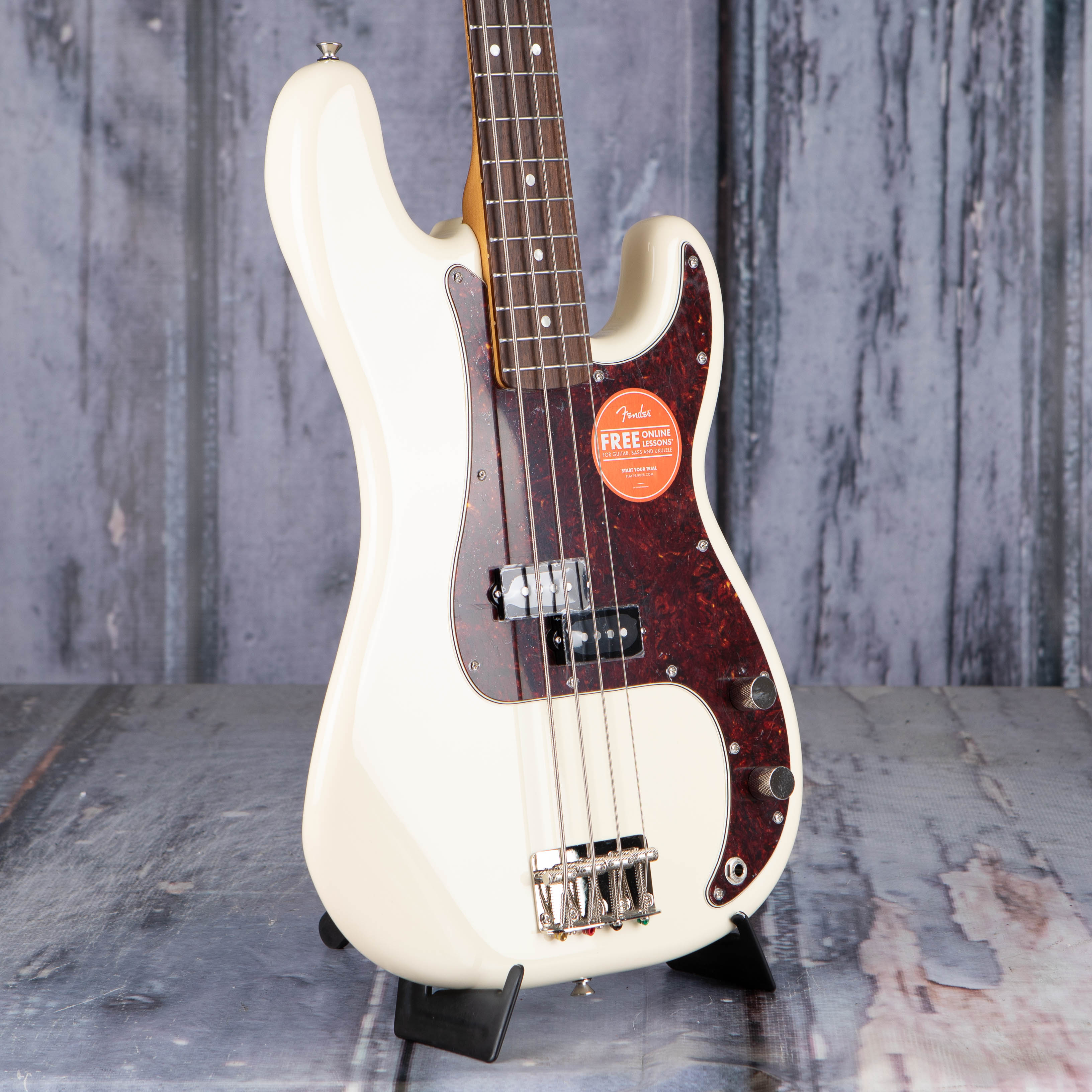 Squier Classic Vibe '60s Precision Bass Guitar, Olympic White, angle