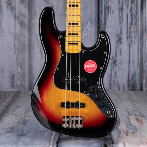 Squier Classic Vibe '70s Jazz Bass Guitar, 3-Color Sunburst, front closeup