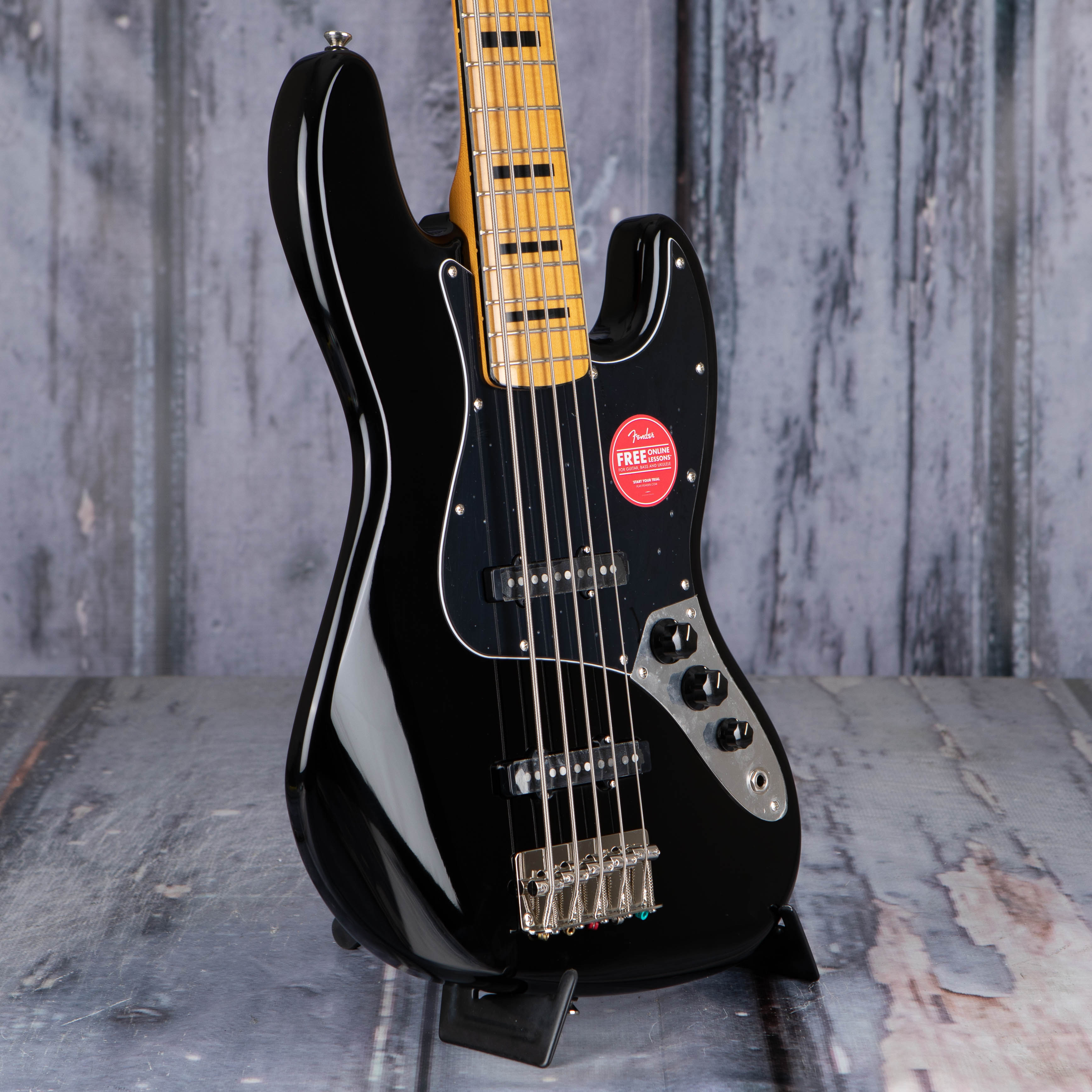 Squier Classic Vibe '70s Jazz Bass Guitar V Electric Bass Guitar, Black, angle