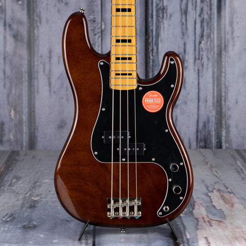 Squier Classic Vibe '70s Precision Bass Guitar, Walnut, front closeup