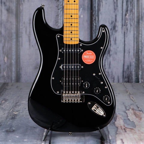 Squier Classic Vibe '70s Stratocaster HSS Electric Guitar, Black, front closeup