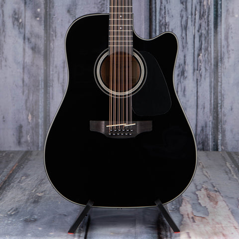 Takamine GD30CE-12 Dreadnought Acoustic/Electric Guitar, Black, front closeup